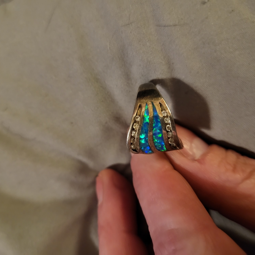Sterling Silver Ringwith Blue Opal Inlay Mermaid Tail Ring